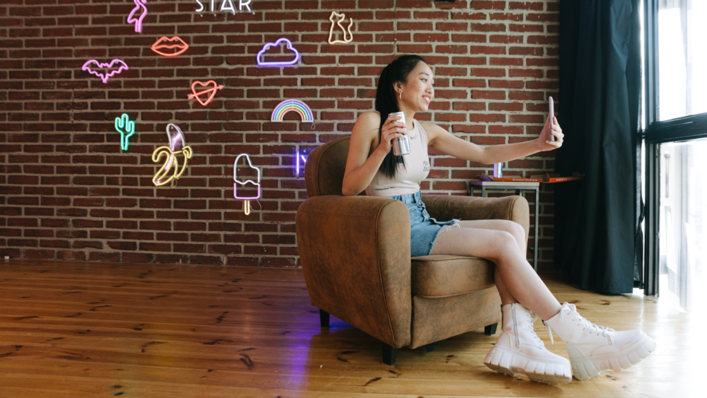 a girl shows off a product for social media content marketing
